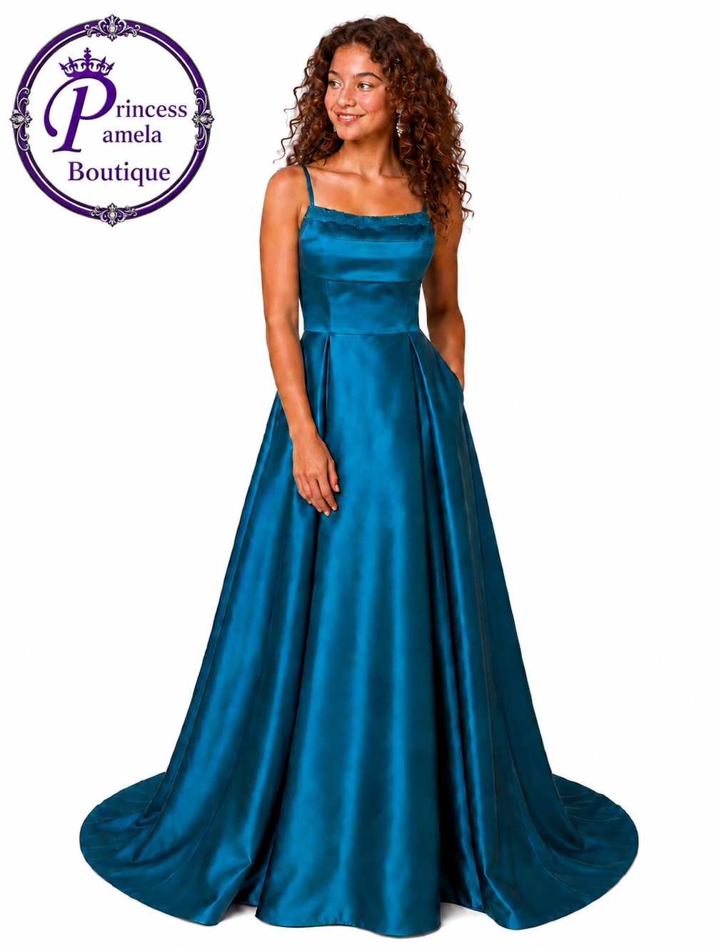 #28-4 Teal heavy satin sweetheart neckline A-line ball gown-Small/Size 4